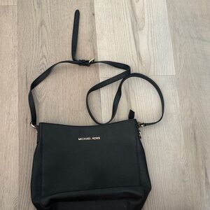 Michael Kors Black Leather Crossbody Bag with Gold Hardware